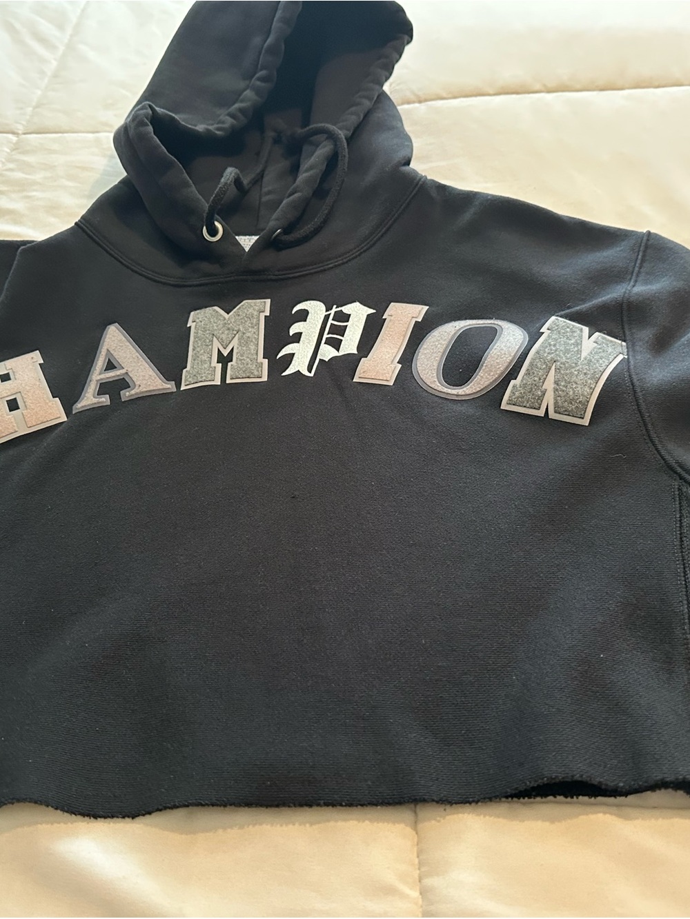 Champion Black Crewneck Hoodie with Metallic Logo